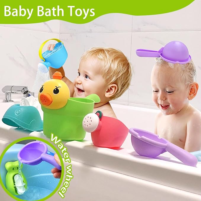Bath Toys for Toddlers 1-3, NO Hole 6pcs Toddler Bath Toys for 1 2 3 Duck Watering Can Outdoor Garden Beach Water Pool Toys for Baby Toddler Toys Age 1-4 Water Table Toy for Kids 2-4 Bathtub Gift