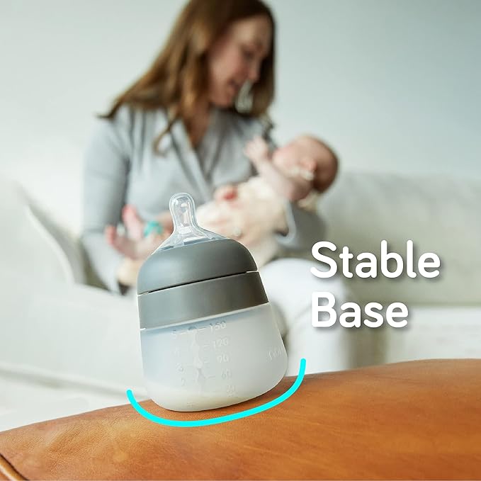 Nanobebe Flexy Silicone Baby Bottle, Anti-Colic, Natural Feel, Non-Collapsing Nipple, Non-Tip Stable Base, Easy to Clean, 3-Pack, White, 9oz