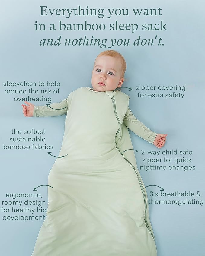 PurComfy Supersoft Sleep Sack 1.0 TOG, Premium Bamboo Viscose Baby Sleeping Bag 2-Way Zipper Sleep Sack Baby Wearable Blanket