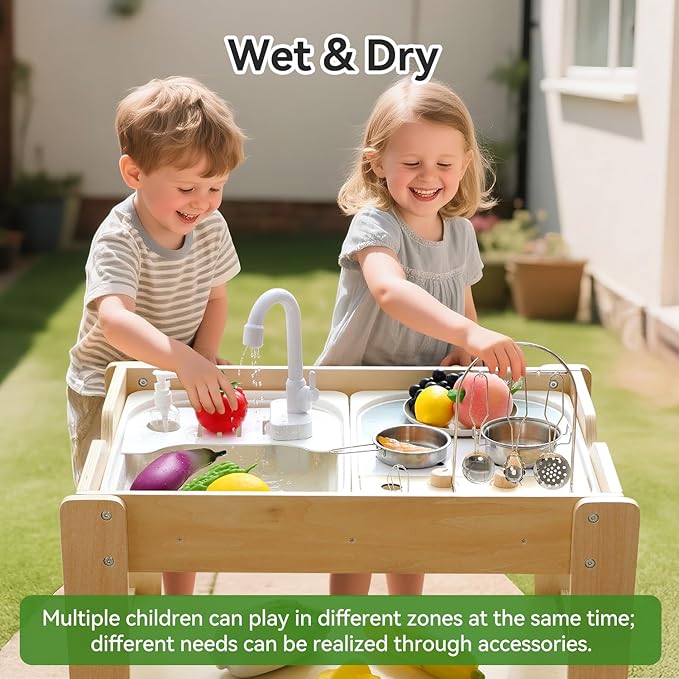 Sensory Table for Kids - Double-Sided Sand & Water Activity Table with Removable Canopy, Storage & Adjustable Slots, All-in-One Sensory Play Center for Indoor/Outdoor Sand, Water & Creative Learning