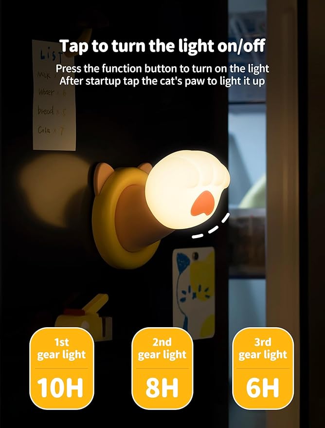 Nursery Night Light for Kids, Magnetic Wall lights, Bedside Touch Lamp, Silicone Rechargeable Nightlight, Cute Dimmable Night Lamps, Gift for Baby Teens Adults, Kitchen Office Room Decor (Cat Claw)
