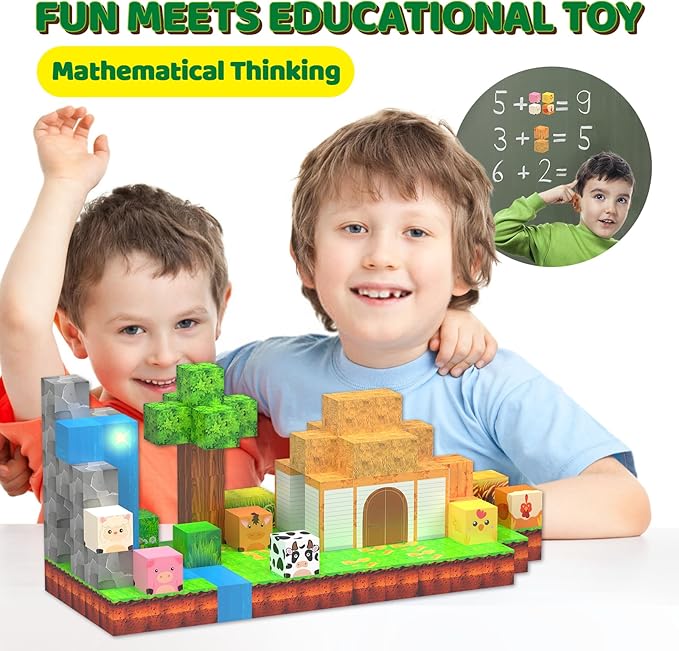 Magnetic Blocks - 138 PCS Building Blocks Set with 3 Light-Up Blocks, STEM Construction Cubes Toys for Kids 4-8, Toddler Sensory Stacking Toys, Christmas Birthday Gift for Boys and Girls Ages 3+