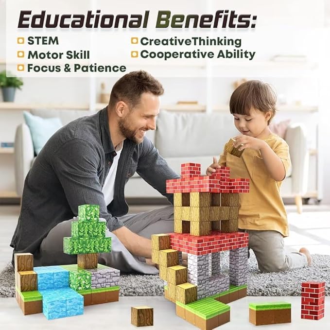 Magnetic Blocks-Build Mine Magnet World Edition, Magnetic Toys for Boys & Girls Age 3-4 4-5 6-8,STEM Montessori Sensory Toys for Toddlers Gifts for 3+ Years Old,48PCS Fidget 1" Cubes Construction Toy