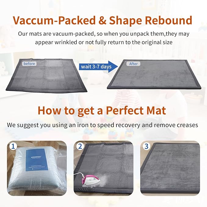 ACOMOPACK Baby Play Mat Area Rug for Living Room 1.3" Thick Memory Foam 59"×71" Dark Grey- Non-Slip Bottom for Kid, Toddler, Tummy Time Crawling Mat for Floor, Soft Velvet Nursery Rugs, Yoga