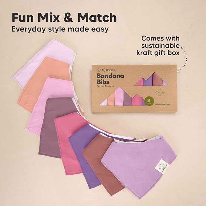 8-Pack Organic Baby Bandana Bibs for Girls - Super Absorbent Triangle Baby Bibs for Drooling and Teething Infant, 100% Cotton Extra Soft for Newborn, Infant 0-36 Months (Lilac)