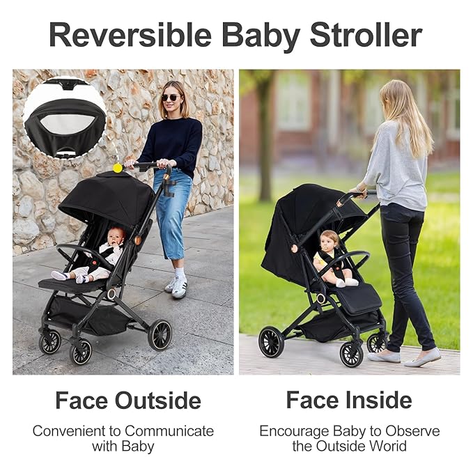 Baby Stroller, 3 in 1 Folding High Landscape Infant Strollers Convertible Strollers with Large UPF 50+ Canopy and Cup Holder (Black)