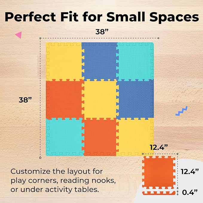 MioTetto Baby Play Mat, Comfortable Tummy Time Mat – Portable Foam Floor Tiles, Safe baby mat for floor for Crawling & Development, Soft play mat for babies 0-6 months, Stylish interlocking foam tiles