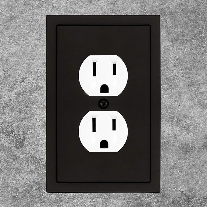 Modern Edge Decorative Wall Plate Switch Plate Outlet Cover, Durable Solid Zinc Alloy (Single Duplex 2PK, Matte Black)