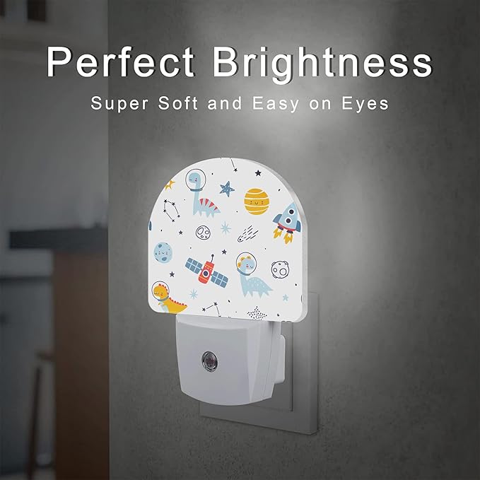 Cute Dino Astronauts Night Light, Cosmic Galaxy Dinosaurs Dusk to Dawn Night Light Plug in,0.5w Energy Saving Sleep Friendly NightLight for Kids Boys Girls Home Decor