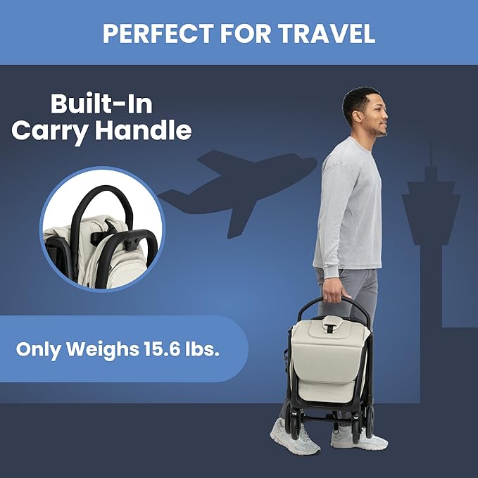 Delta Children Icon Ultra Compact Lightweight Everyday & Travel Stroller - One-Hand Fold - Only 15.6 Pounds - Fits in Overhead Compartments - Greenguard Gold Certified - Multi-Position Recline, Cream