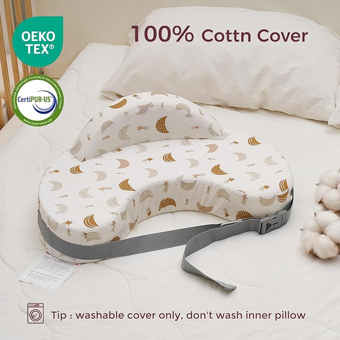 Momcozy Innovative Safety Fence Nursing Pillow - Firm & Springy Memory Foam - Stable, Ergonomic Support & Comfort - Wider Breastfeeding Cushion, Adjustable, Removable Cover, Baby Safety Certified