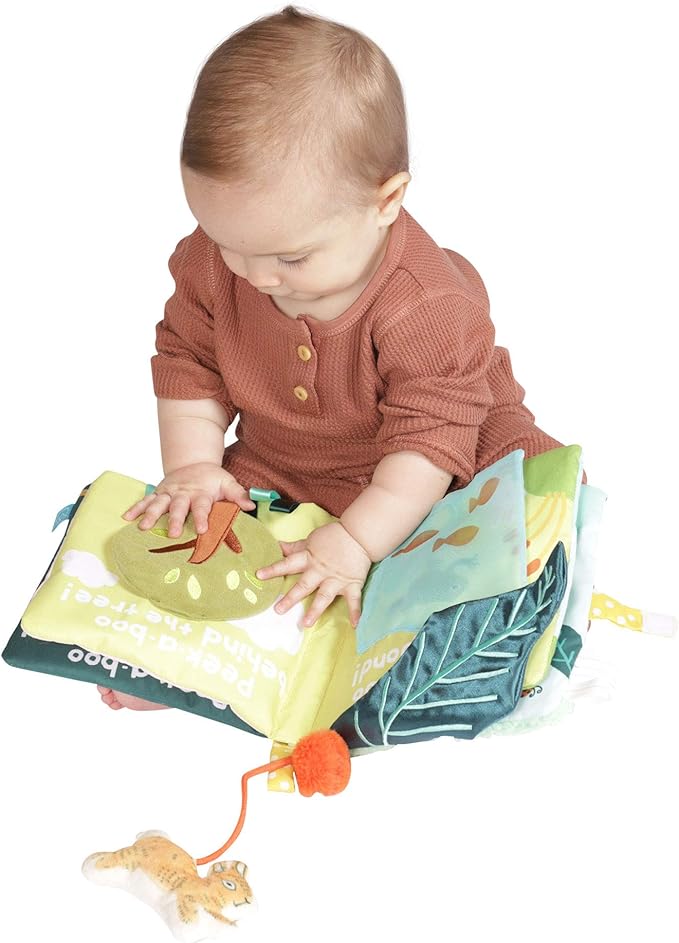 Manhattan Toy Fairytale Peek-a-Boo Soft Activity Crinkle Book for Baby & Toddler with Tethered Bunny Squeaker Small