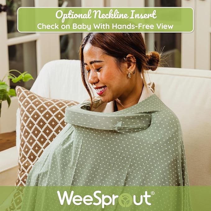 WeeSprout Nursing Cover for Breastfeeding, Soft & Breathable Nursing Poncho, Neck Insert for Hands-Free View, Machine Washable & Dryer Safe Feeding Cover Up