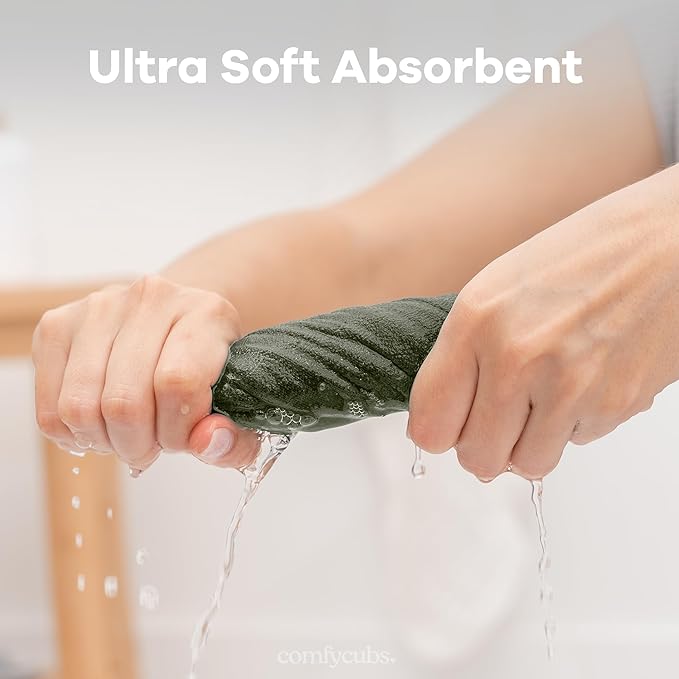 Comfy Cubs Muslin Baby Washcloths 6 Pack - Soft 6-Layer Cotton Wash Cloths for Sensitive Skin - 10"x10" Large, Gentle, Absorbent Infant Essentials for Newborn and Toddlers - Kelp