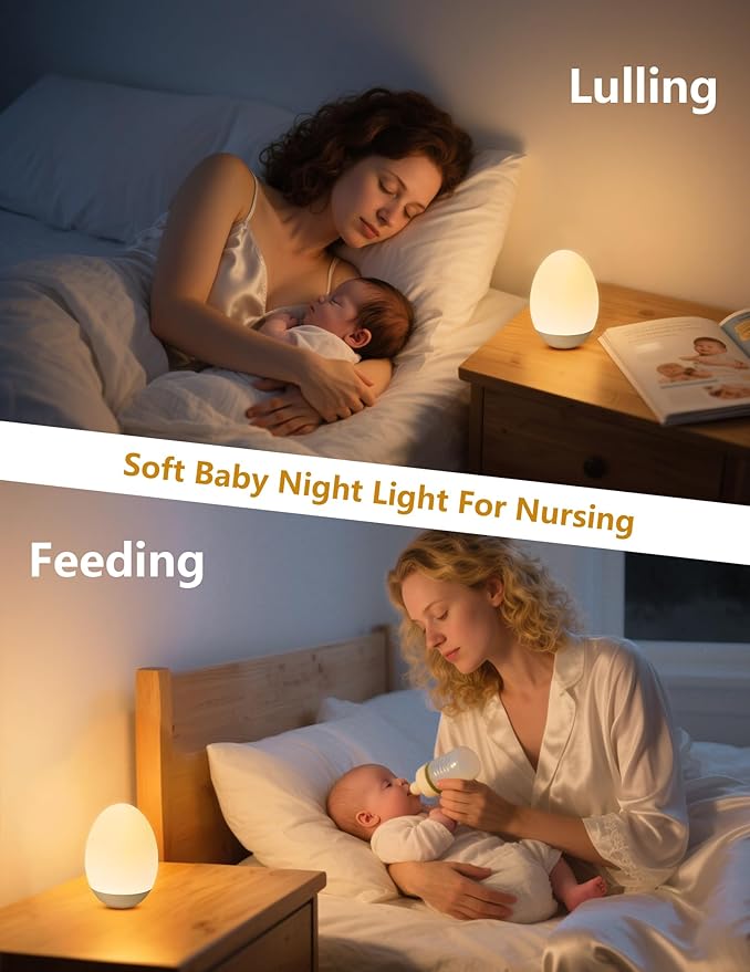 Egg Night Light for Nursery: Baby Night Lights Tap Lamp Stepless Dimming with Warm White and 7 RGB Colors Rechargeable Portable for Infant and Kids Bedroom Breastfeeding Sleep Aid