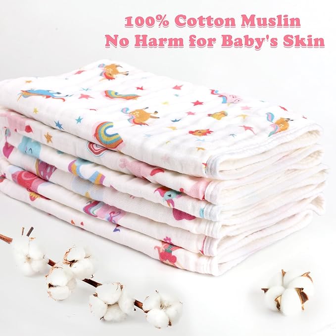 Baby Burp Cloths Muslin Washcloths 6 Pack Muslin Burp Cloths 100% Cotton Large 20''x12'' Soft 6 Layers Baby Burp Rags for Boys Girls Baby Essentials for Newborn Gift Machine Washable