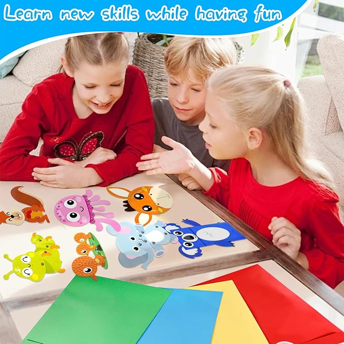 DINSUMRUG 20 Animal Arts & Crafts Kit for Kids 4-6, All-Inclusive Toddler Craft Box with Paper Plates, Puppets, Fun Activities, Tigers, Lions (134 Characters) (Animal)