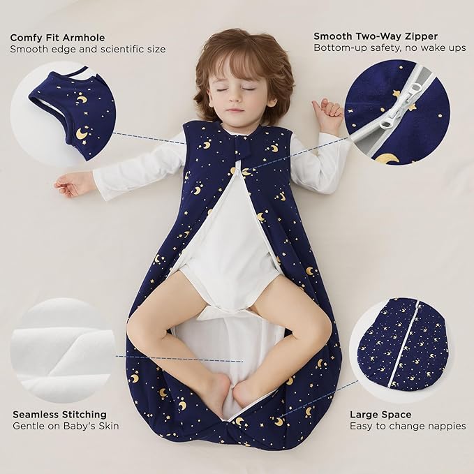 Duomiaomiao 2.5 TOG Baby Sleep Sack 100% Cotton Winter Baby Wearable Blanket, Warm Quilted Comfy Toddler Sleeping Sack