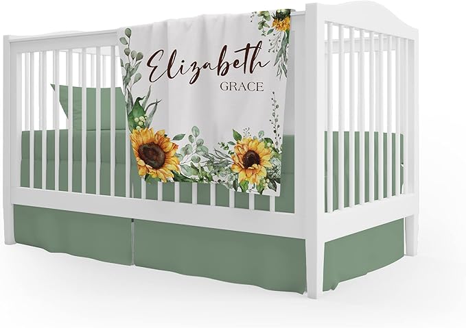 Girls Love A Monogram - Personalzied Floral Baby Blankets for Girls - Custom Baby Blankets for Girls with Name - Personalized Baby Girl Shower Gifts (Sunflower 2, 50 X 60 Kids)