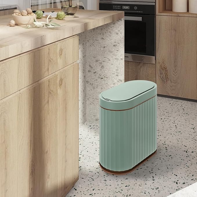 ELPHECO Bathroom Trash Can with Automatic Lid 2 Gallon Sensor Trash Bin, Smart Garbage Can IPX5 Waterproof Trash Bin, Small Slim Trash Can, Motion Sensor Wastebasket for Office, Kitchen, Sage Green