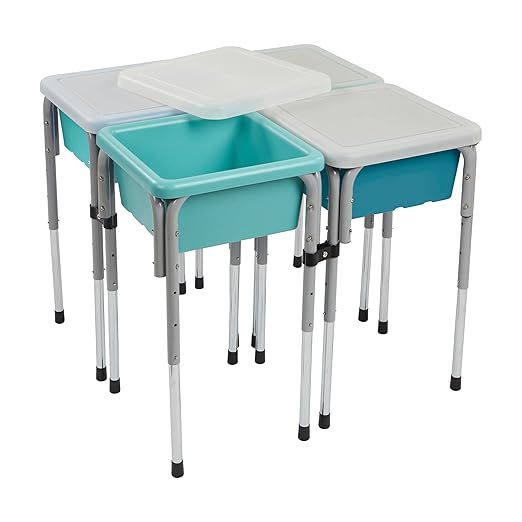 ECR4Kids 4-Station Sand and Water Adjustable Play Table, Sensory Bins, Seafoam/Turquoise