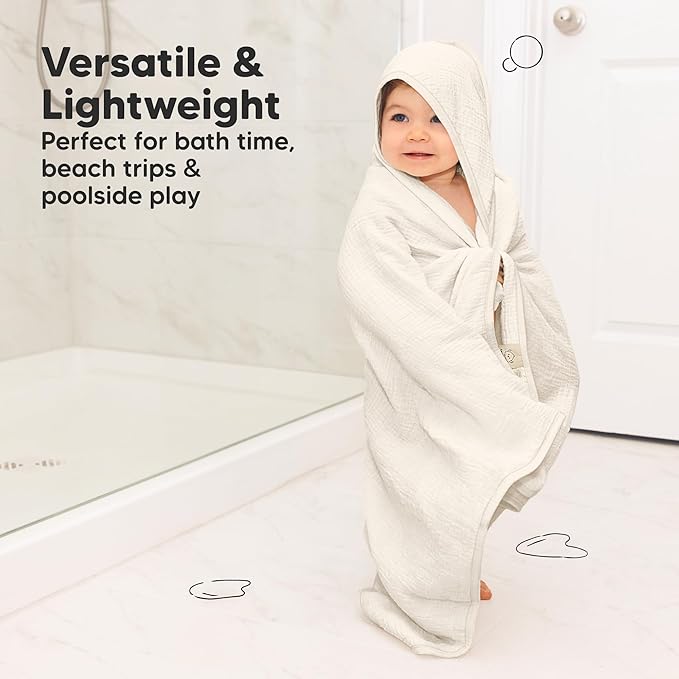 KeaBabies Muslin Hooded Baby Towels for Newborn Girls, Boys - 2-Pack, 30x30 Organic Cotton Baby Bath Towels Hooded, Soft Absorbent, Toddlers, Kids, Infant, Newborn Bath Essentials (Graphite, Petite)