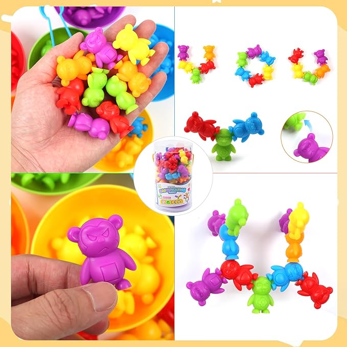 UNIQUE KIDS Counting Matching Game with Sorting Cups, Color Classification and Sensory Training Educational Learning Toys Set Gift for Toddlers Preschool Ages 3 Years and up (New Stacking Monkey)