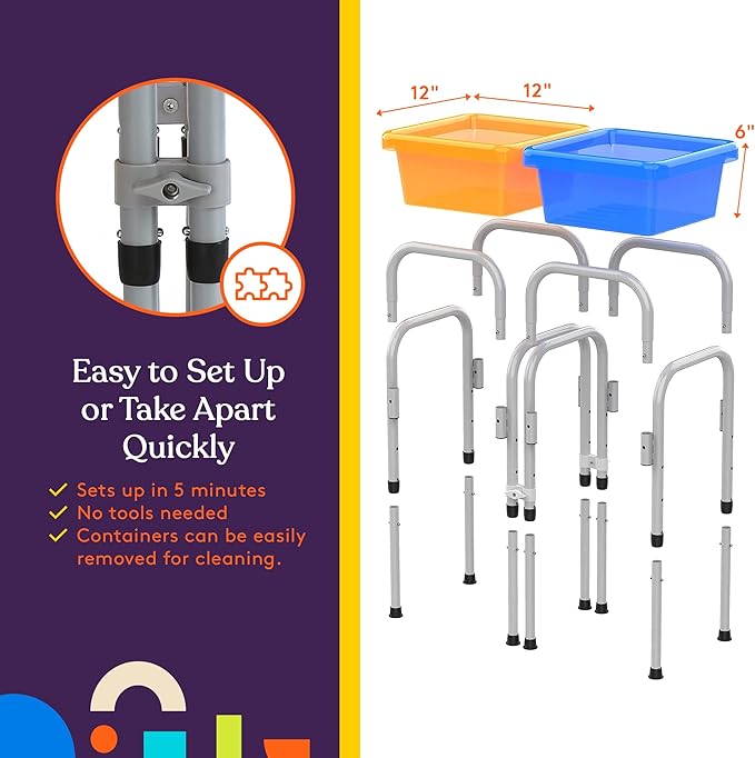 Special Supplies Sensory Activity Table for Kids and Toddlers -with Plastic Buckets and Beach Toys for Interactive Learning - Water, Sand, and STEM Play (Two Buckets - Orange + Blue)