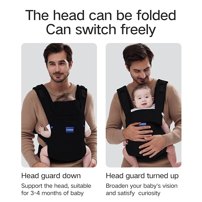 Baby Carrier Newborn to Toddler,Newborn Carrier with Head Support, Cozy Baby Holder Carrier for Dad Mens (Summer-Black)
