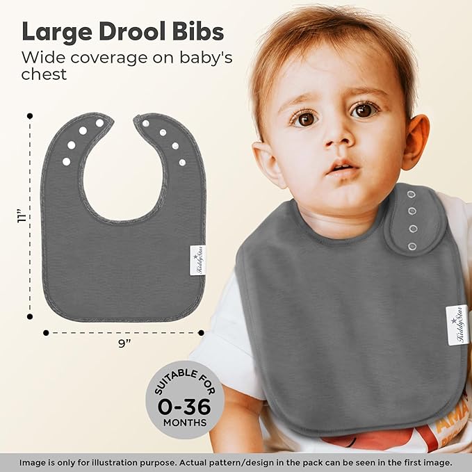 Organic Cotton Baby Bibs for Boys & Girls – Soft, Absorbent Teething & Drool Bibs - Adjustable Snaps for Toddlers