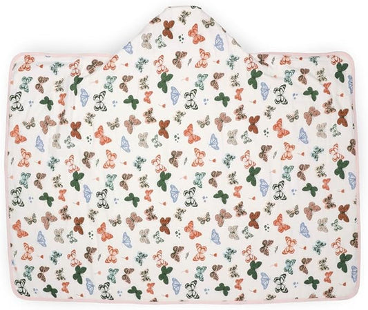 Little Unicorn Premium Hooded Bath Towel| Absorbent Cotton & Terry Blend | Larger Size, 1-6 Years (Butterflies)