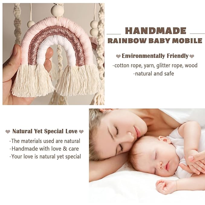 Baby Mobile for Crib - Rainbow Baby Mobile - Crib Mobile for Girls - Boho Crib Mobile - Boho Nursery Decor - Mobile for Bassinet, Pack N Play - Pink