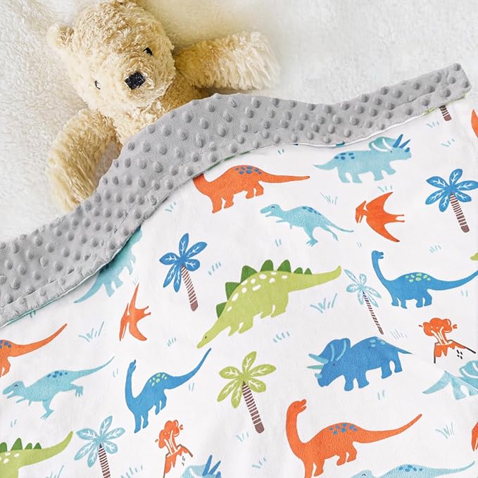 HOMRITAR Baby Blanket for Kids Super Soft Minky Blanket with Dotted Backing, Dinosaurs Multicolor Printed for Toddlers Nursery 30 x 40 inch (75 x 100 cm)