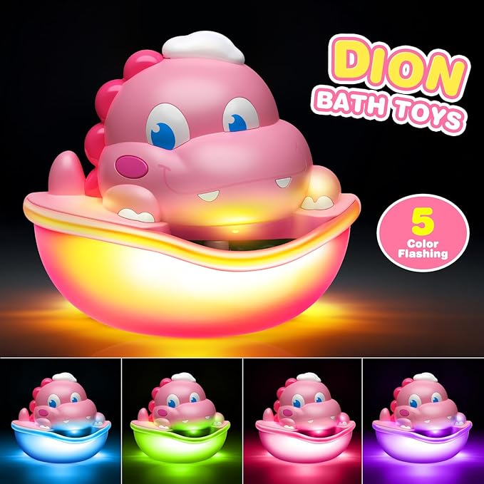 Dinosaur Baby Bath Toys Light Up Bath Bubble Machine with Colourful Light Bathtime Shower Bath Toys for Kids Ages 1-3 4-8 Birthday Gift Easter Basket Stuffers for Toddler Boys Girls