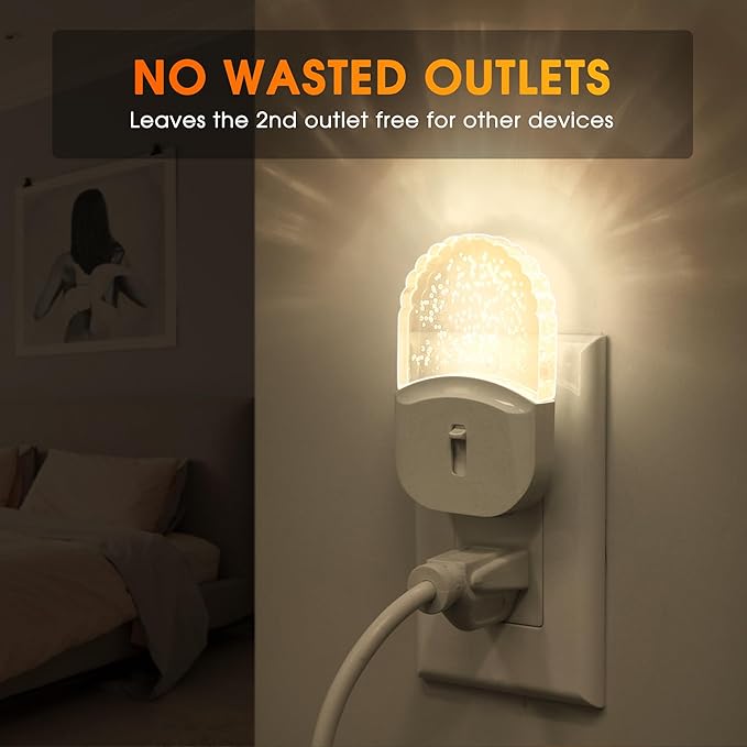 Bubble Night Light Plug in, LED Acrylic Night Light, 2 Pack, Decorative Dimmable Nightlight Dusk to Dawn Sensor, Soft 3000K Warm Nightlight for Bathroom, Hallway, Bedroom