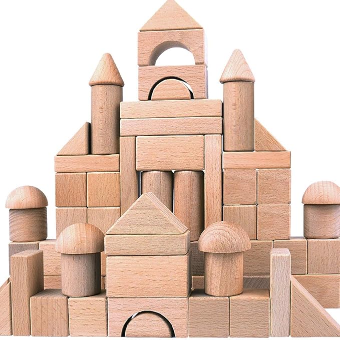 Migargle Wooden Building Blocks Set for Kids - Stacker Stacking Game Construction Toys Set Preschool Colorful Learning Educational Toys - Geometry Wooden Blocks for 3+ Year Old Boys & Girls