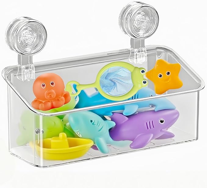 Clear Bath Toy Storage With Suction Cup,Large Bath Toy Holder,Reusable Bath Toy Organizer,Suction Cup Shower Caddy,Remove Without Adhesive