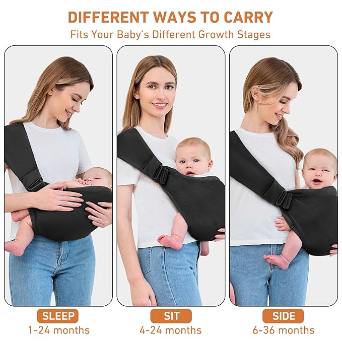 Baby Sling Carrier, Baby Carrier Newborn to Toddler, Mesh Toddler Carrier, Lightweight Breathable Summer Baby Wraps Carrier, Baby Carriers One Size Fits All (Black)