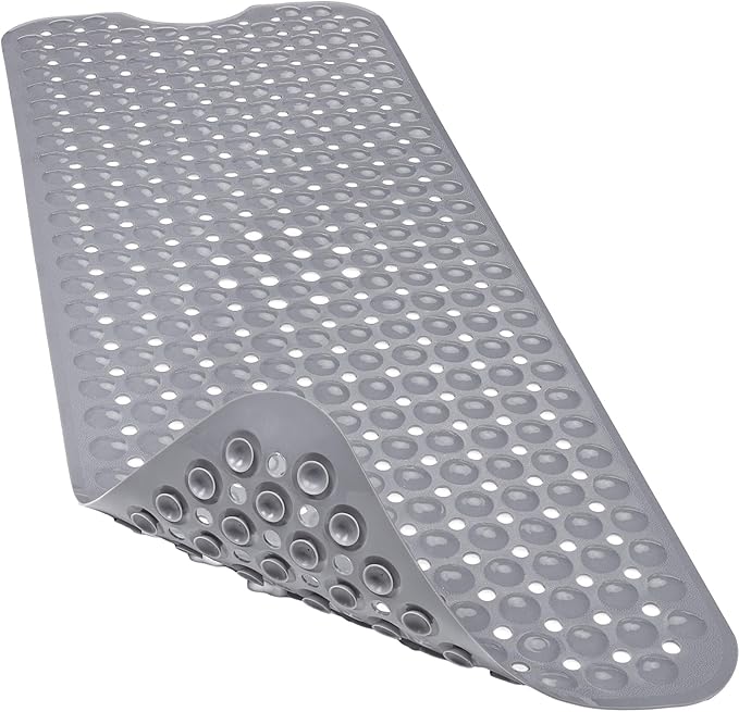 Linoows Bathtub and Shower Mats, 40x16 Inch Extra Large Non Slip Soft Bath Tub Mat with Suction Cups and Drain Holes for Bathroom Floor and Keep Tubs Clean, Machine Washable, Gray