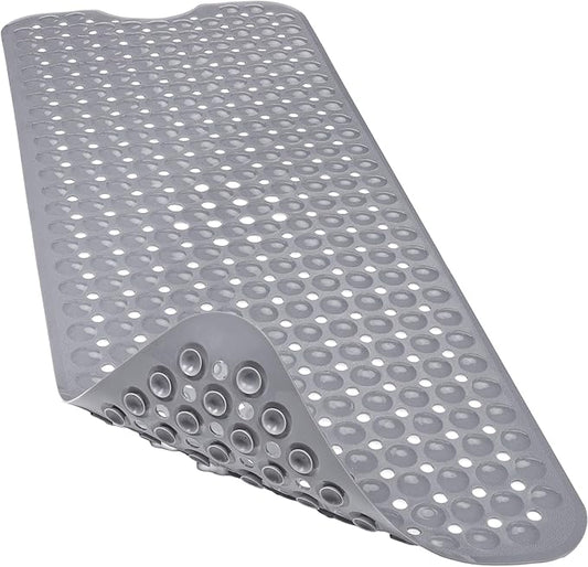 Linoows Bathtub and Shower Mats, 40x16 Inch Extra Large Non Slip Soft Bath Tub Mat with Suction Cups and Drain Holes for Bathroom Floor and Keep Tubs Clean, Machine Washable, Gray