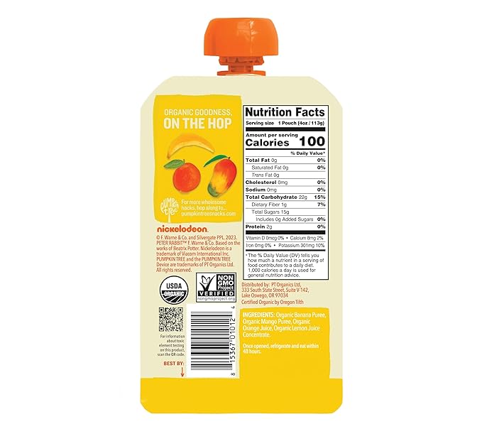 Pumpkin Tree Peter Rabbit Organics Mango, Banana and Orange Snacks, 4 Oz (Pack of 10)