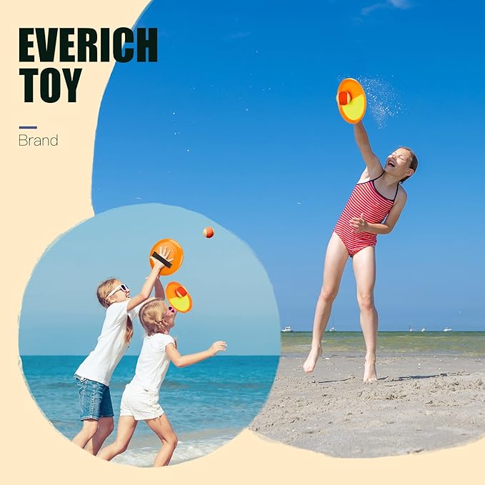 EVERICH Upgraded Toss and Catch Ball Game Set - Indoor and Outdoor Games for Kids 3-12, Beach Sand Pool Water Toy Includes 2 Paddles 2 Sticky Balls, Great Birthday Easter Gifts for Boys Girls