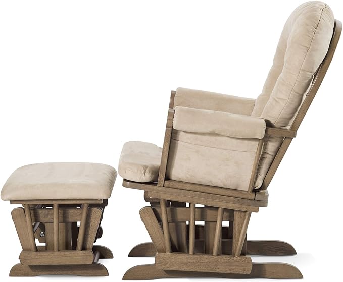 Child Craft Cozy Glider Rocker and Ottoman Set, Padded Cushion with Convenient Storage Pockets, Solid Wood Base & Frame (Dusty Heather with Beige Cushion)