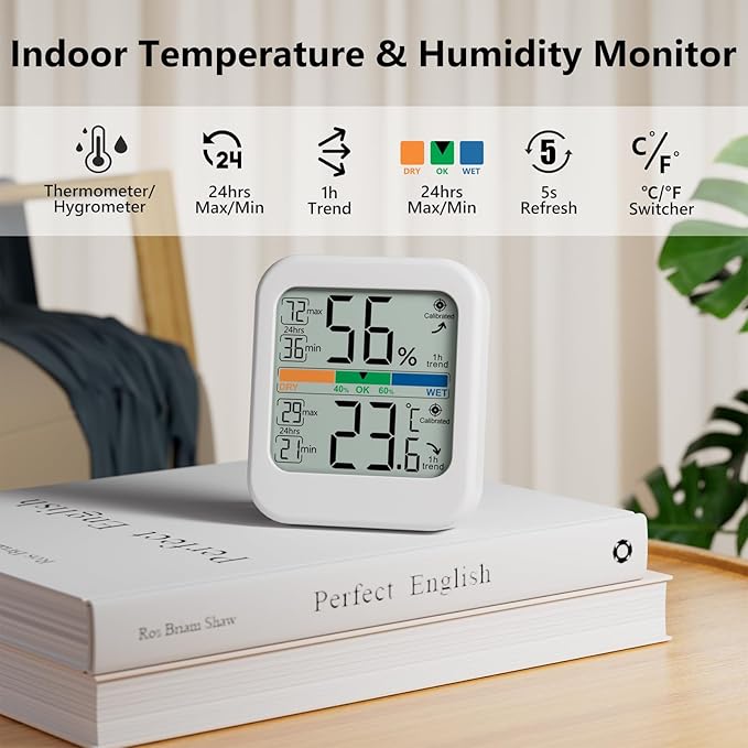 Digital Hygrometer Indoor Thermometer, [Fast Refresh] [Large Color Comfort Indicator] Home Essentials Room Temperature and Humidity Monitor Meter w/High Accurate Sensor, for Bedroom, Baby Room
