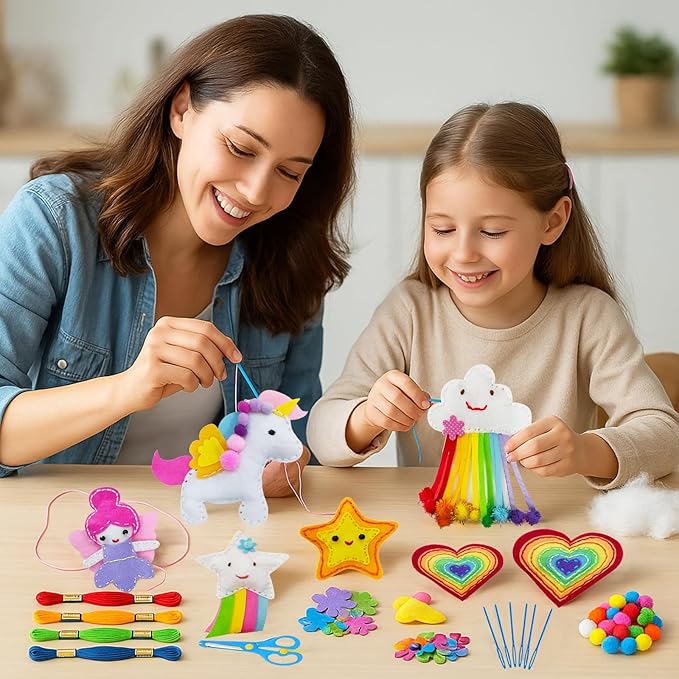 FYXGZZH Kids Beginner Sewing Kit – DIY Stuffed Craft Set with Pre-Cut Felt, Plastic Needle & Embroidery Thread, Educational Arts & Crafts for Boys & Girls Ages 6-12