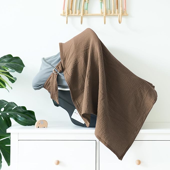 Muslin Nursing Covers for Breastfeeding, Privacy Breast Feeding Cover with Arch Neckline for Mom and Baby, Breathable 100% Cotton Nursing Apron Multi-use Stroller Cover