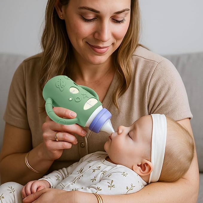 BUSOHA 3 Pack Silicone Sleeves for Lansinoh Glass Bottles - Wide Neck Baby Bottles Sleeves for Lansinoh Bottles Baby Anti-Colic Bottle Holder with Handle Anti Breakage Silicone Protector,5 oz