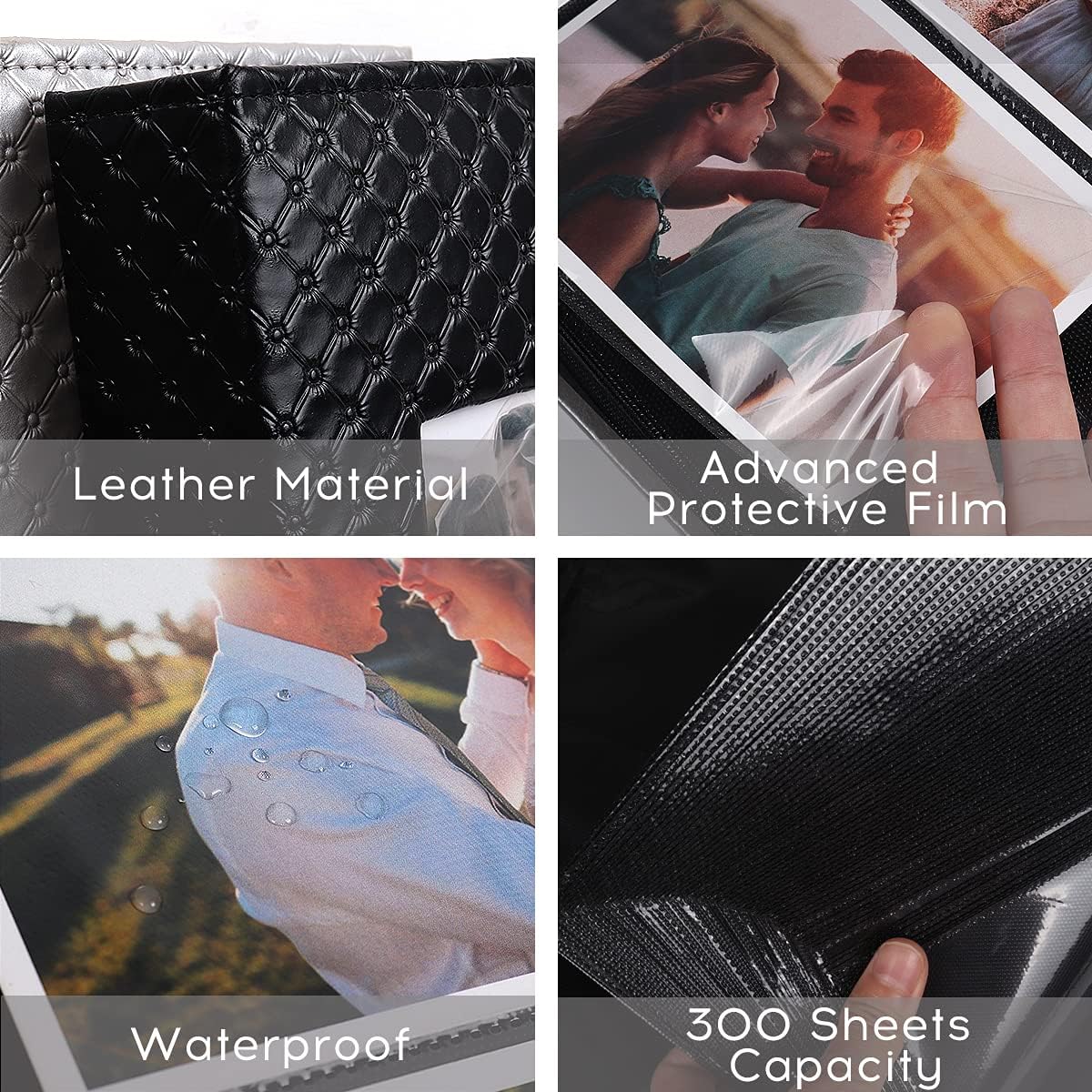 RECUTMS Leather Photo Album 4x6 Can Hold 300 Family Wedding Anniversary Baby Holiday Photos Black Inner Page Picture Album Couple Photo Collection Book Family Growth Commemorative Book（Pink）