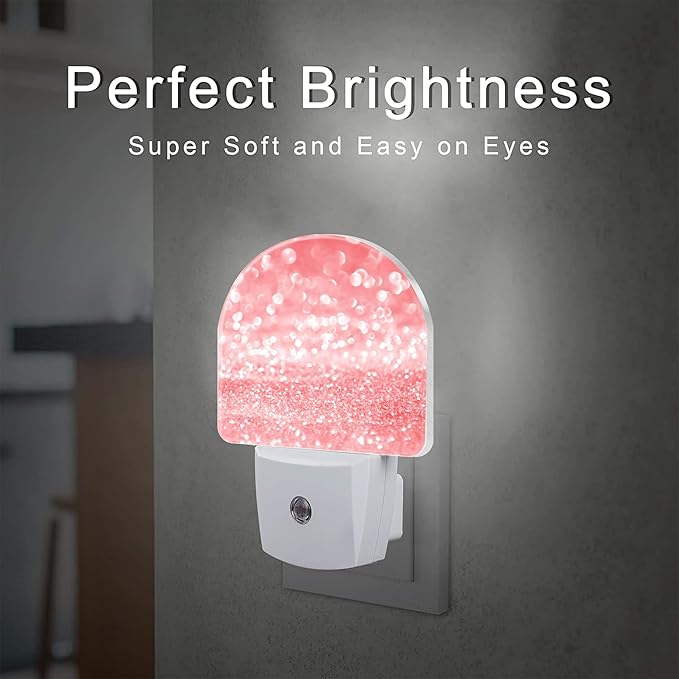 Pink Gold Glitter Night Light, Rose Pink Sparkle Shine Dusk to Dawn Night Light Plug in,0.5w Energy Saving Sleep Friendly NightLight for Kids Boys Girls Home Decor