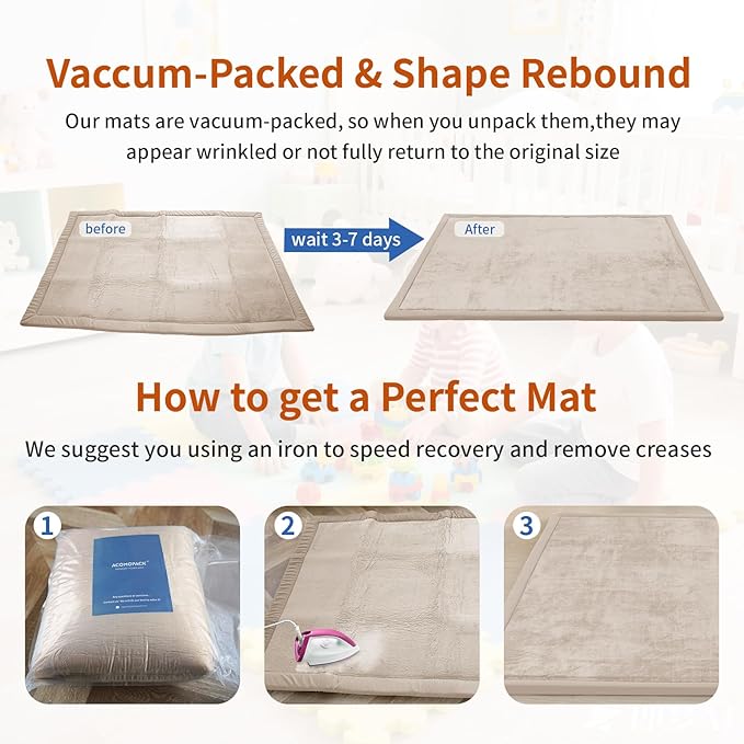 ACOMOPACK Baby Play Mat for Floor,1.3" Thick Memory Foam Area Rug for Living Room,Soft Velvet Crawling with Non-Slip Bottom for Kid,Toddler,39"×59" Tummy Time Nursery Rugs,Yoga（Beige）